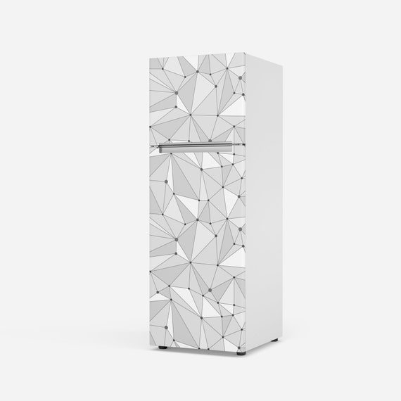 3D White Fridge Wrap Geometric Refrigerator Wrap Vinyl Side by