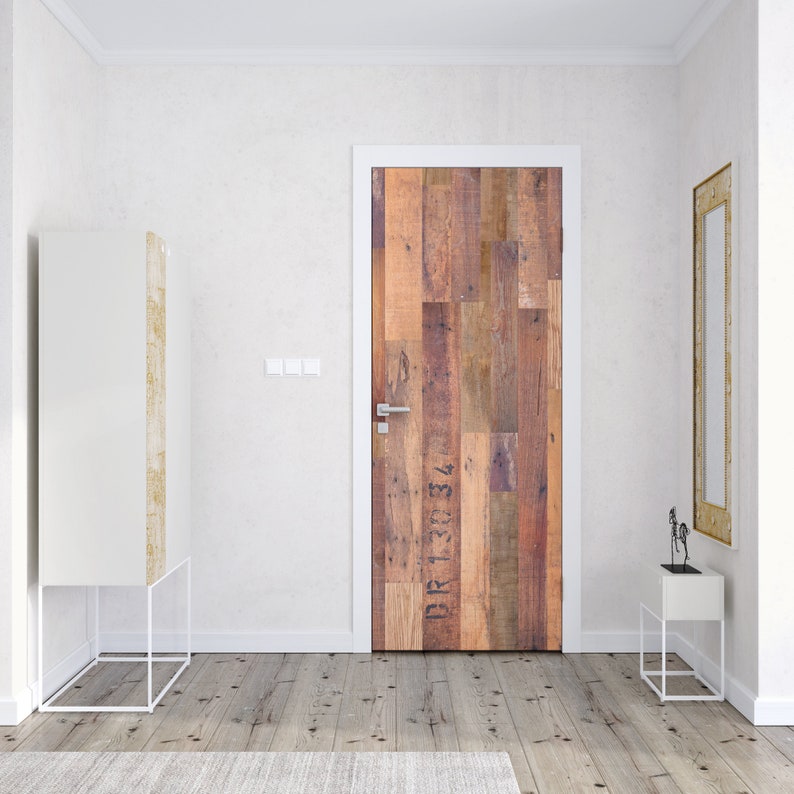 Self Adhesive Vinyl Door Wrap Reclaimed Wood Barn Door Wrap Peel And Stick Wallpaper Wood Imitation Door Mural Home Living Wall Decor Delage Com Br