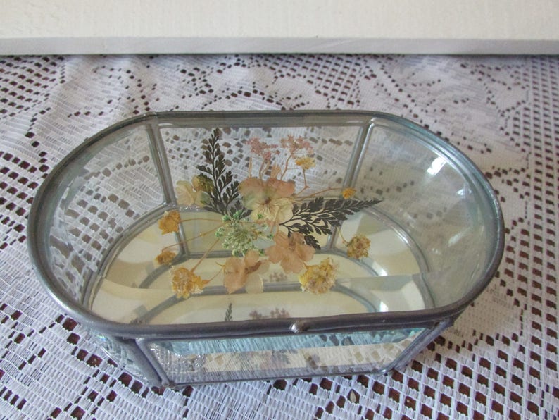 Vintage Glass Box Terrarium Jewelry Stained Jewelry Box Stained Glass