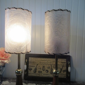 MCM Pair Of Table Lamp | Wood & Metal Base | Fiberglass Shade | Mid Century Home Decor