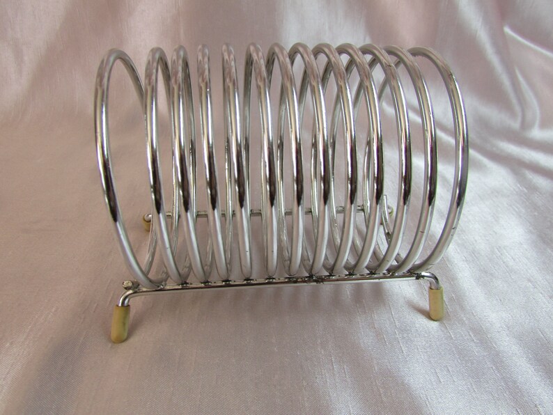 Vtg Mail Holder Desk Organizer Vintage 6 Thick Slots For Toast Metal Chrome Toast Holder Home Living Kitchen Dining