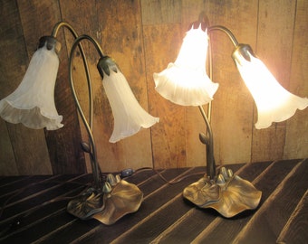 Lily Flower Lamp,, VINTAGE AccentTable Lamp,, Tulip Lamp Pattern Frosted Glass, SOLD INDIVIDUALLY