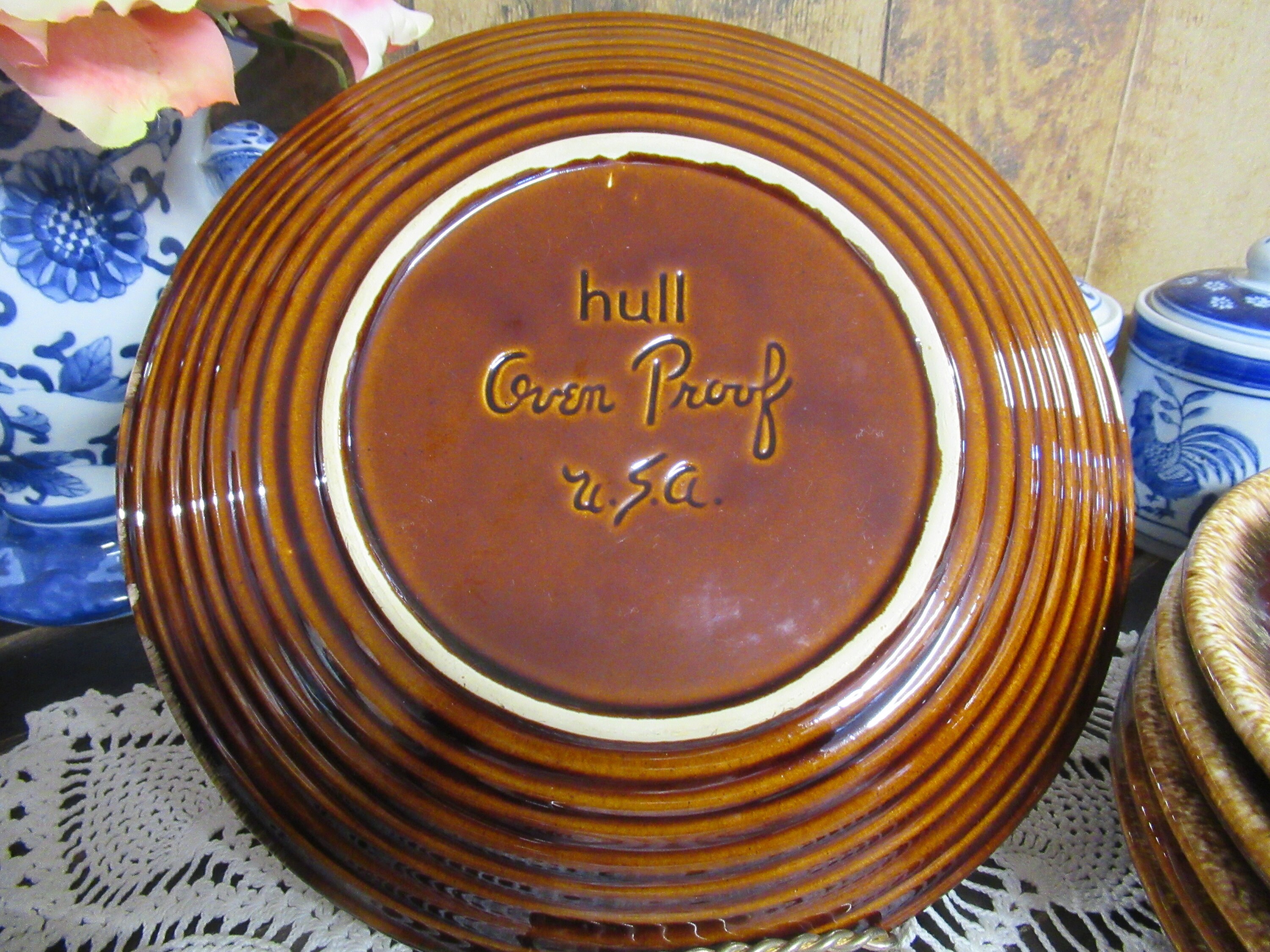 VINTAGE Hull Oven Proof Pottery Drip Glaze Dinner Plate Hull Etsy