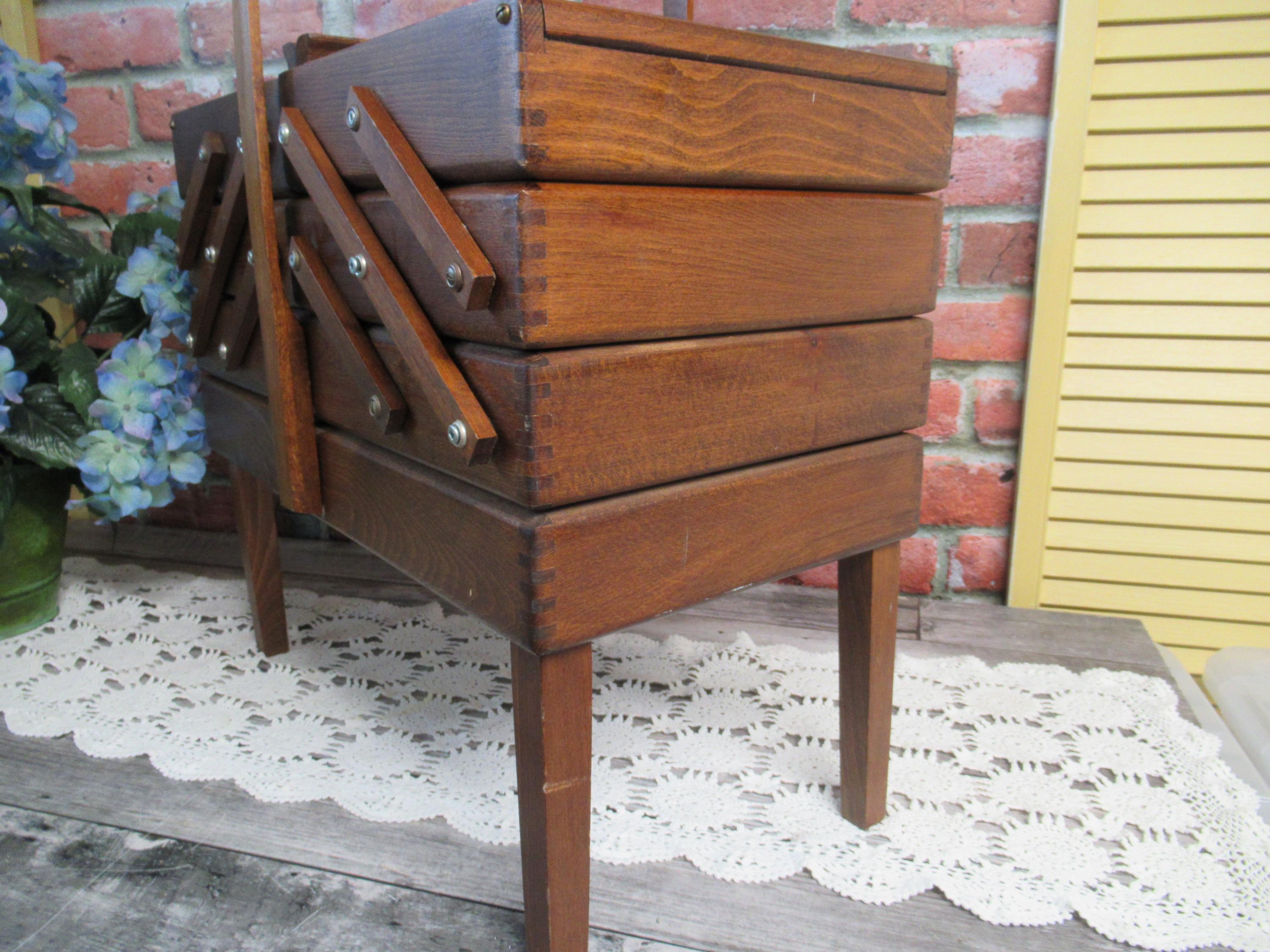 Large Wooden Sewing Box on Legs,, VINTAGE Art Deco Sewing