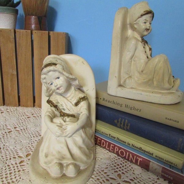 Antique Boy and Girl Bookends Etsy
