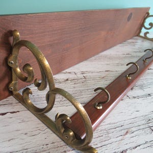 Wooden Rack Shelf With Plate Groove, Gold Metal Side, Cottage Wall Storage, Farmhouse Decor, Hall Shelf Decor, Kitchen Wall Shelf