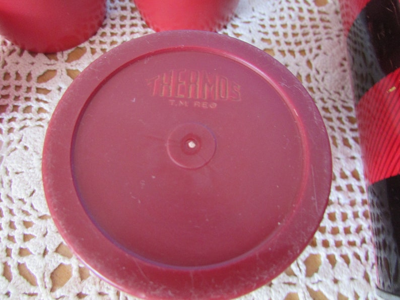 Picnic Travel Thermos, VINTAGE Plaid Thermos, VTG Coffe Or Tea Thermos THERMOS Metal