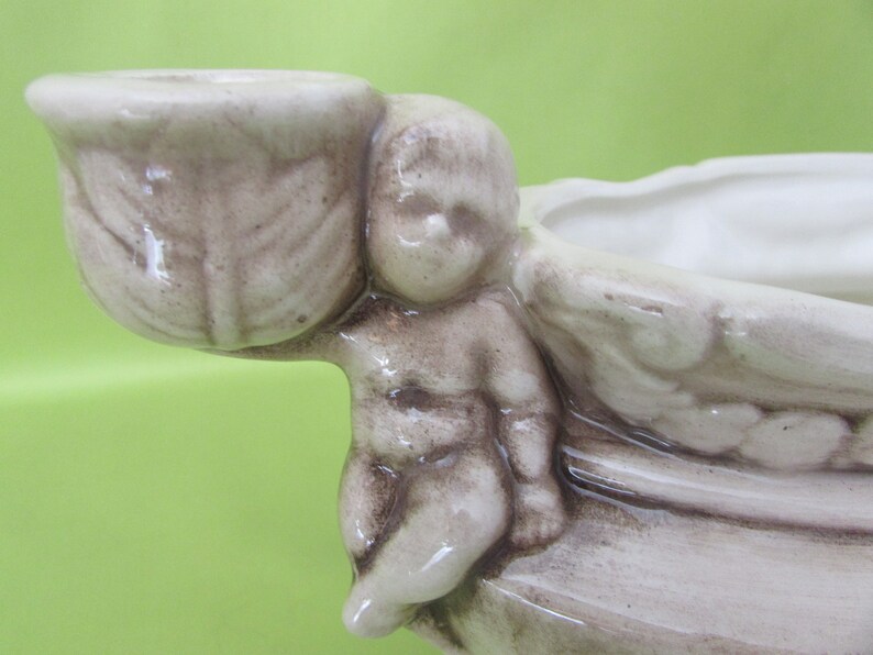 Mid-Century Pottery Art Candlestick Cherubs Made In Italy VINTAGE Vase With Candleholder Cherubs