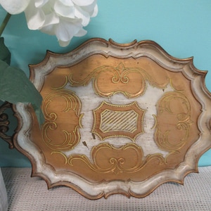VINTAGE Florentine Wood Tray,, VTG Decorative Tray,, Italian Shabby Chic Decor,, Venitian Wooden Tray