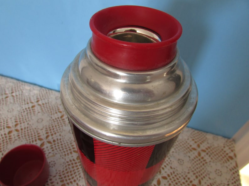 Picnic Travel Thermos, VINTAGE Plaid Thermos, VTG Coffe Or Tea Thermos THERMOS Metal
