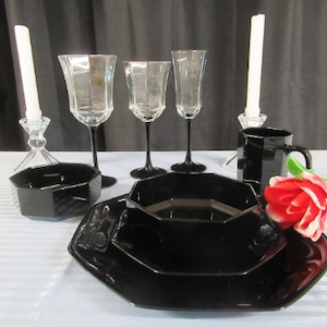 Vintage Arcoroc France Replacement Dishes, Luminarc Arcoroc France Black, Octagonal by Arcoroc France, Octime black vintage 1980s