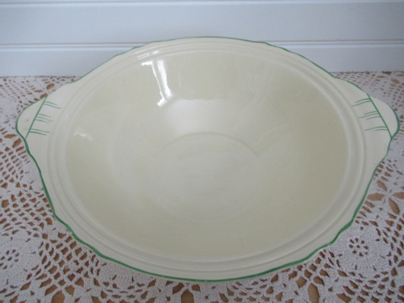 JACOBEAN Tureen, Vegetable Bowl Fruit Salad Bowl, 1900s Antique Dishes VINTAGE Cream And Green Trim Covered Bowl,
