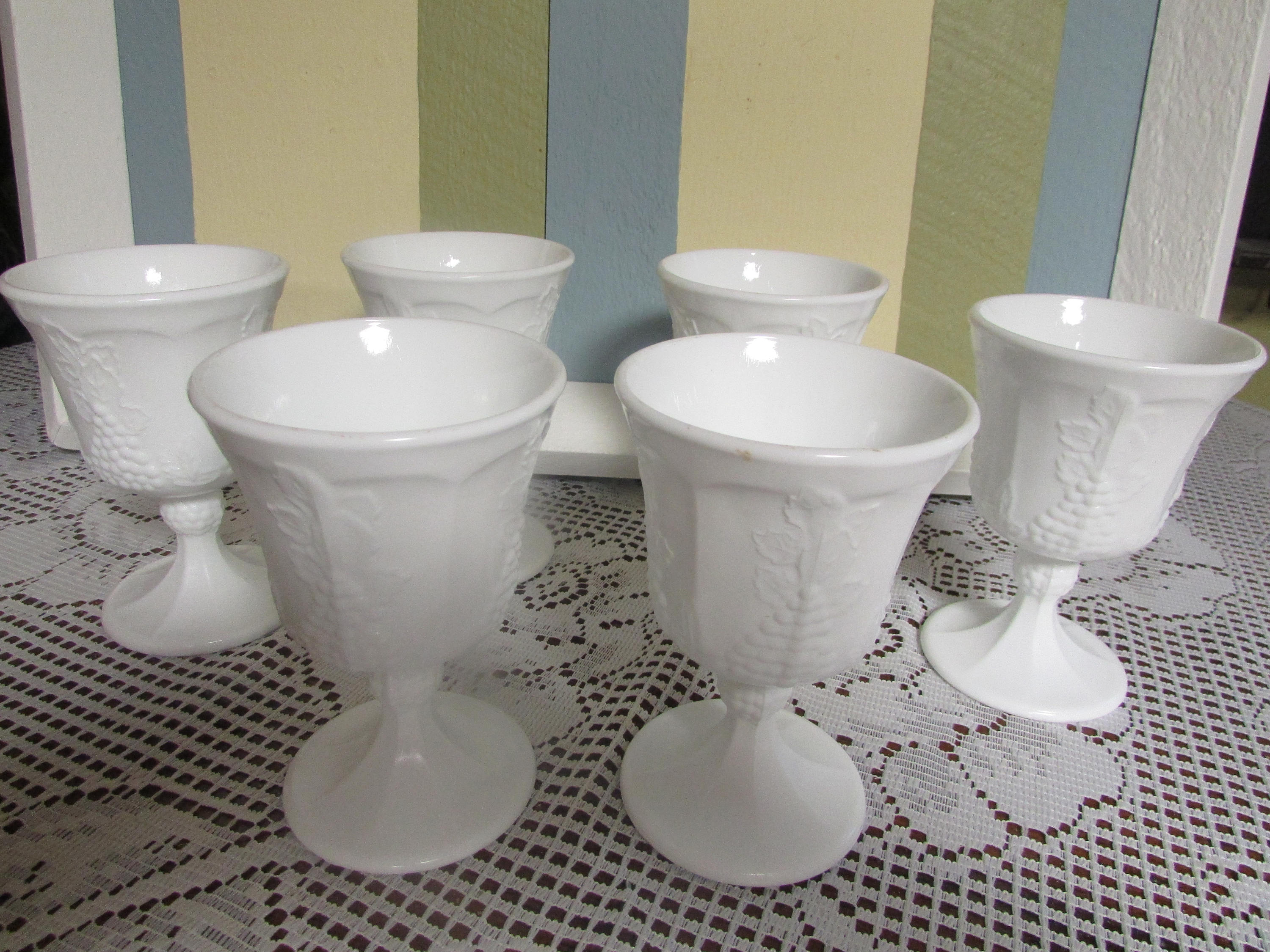 VINTAGE Indiana Milk Glass Goblets 6Grapevine And Leaves Etsy