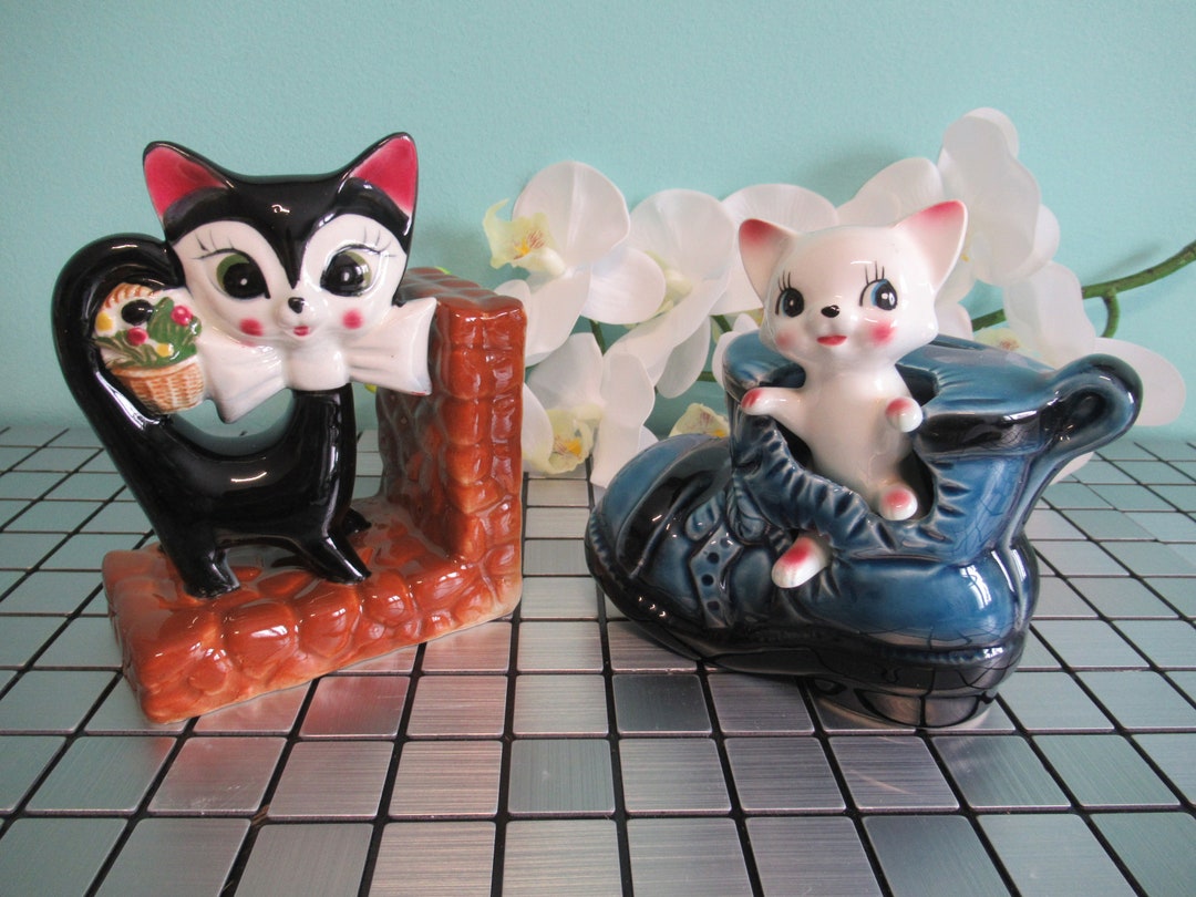 VINTAGE Cat and Shoe Piggy Bank Ceramic Coin Bank Made in Etsy