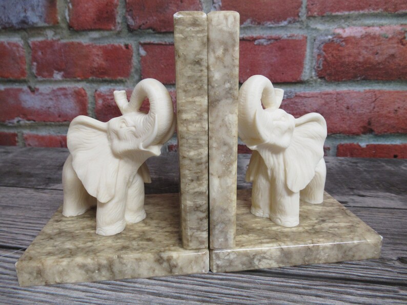 Pair Of Alabaster Elephant Bookend / VINTAGE Italy Marble And Etsy