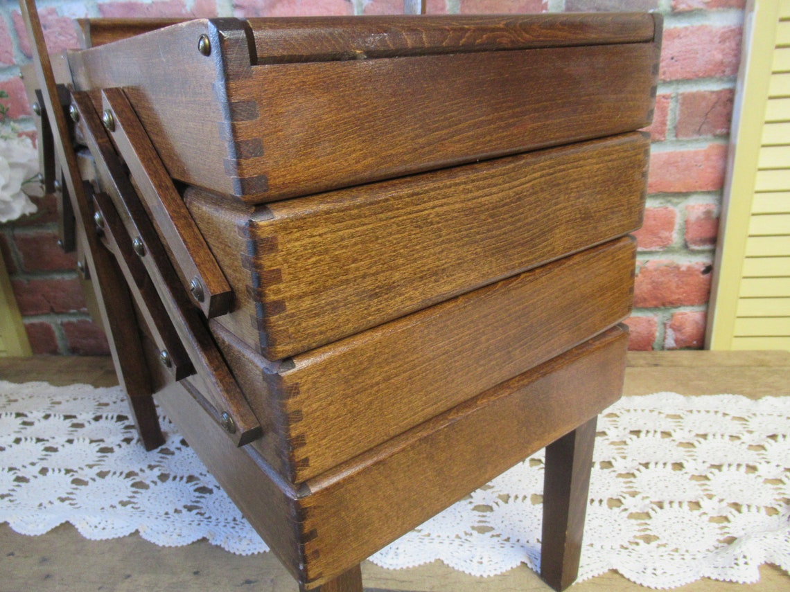 Large Wooden Sewing Box on Legs VINTAGE Art Deco Sewing Etsy