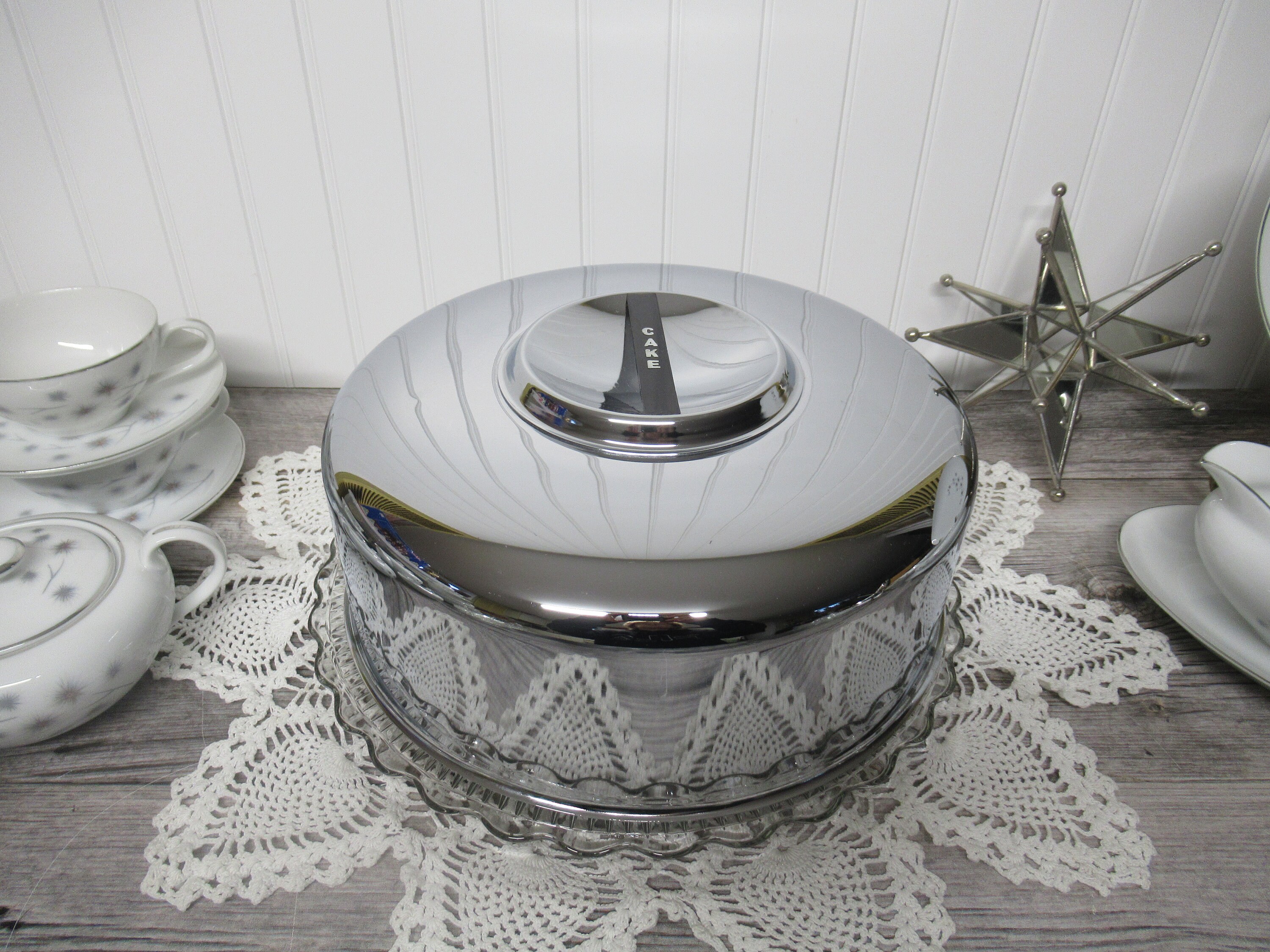 Cake Keeper Chrome And Glass / VINTAGE Cake Stand With Handle Etsy