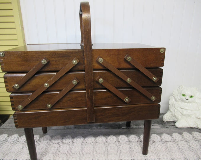 Large Wooden Sewing Box on Legs VINTAGE Art Deco Sewing Etsy