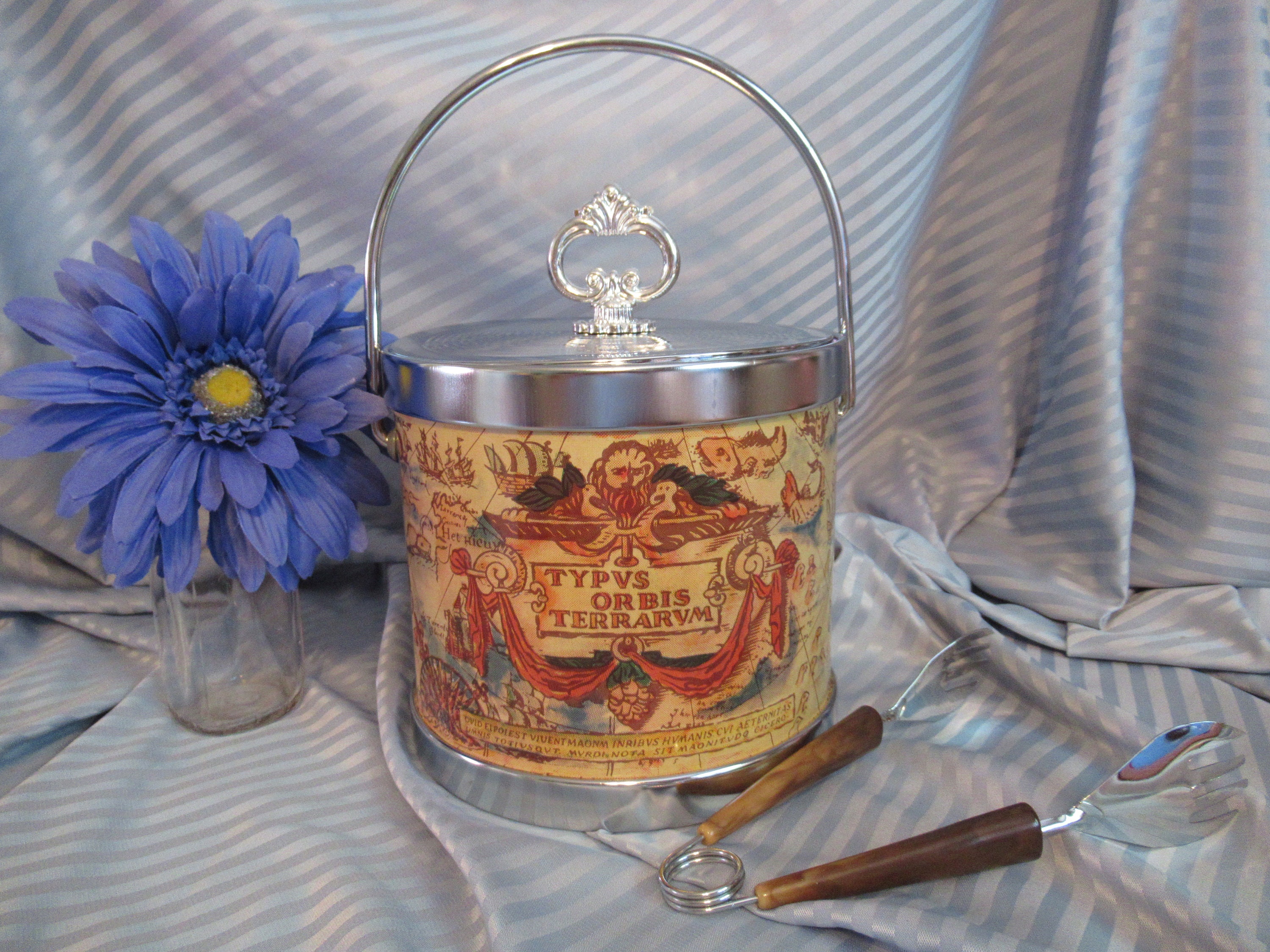 Home & Living Barware VINTAGE Red And White Glasses Ice Bucket And Tong