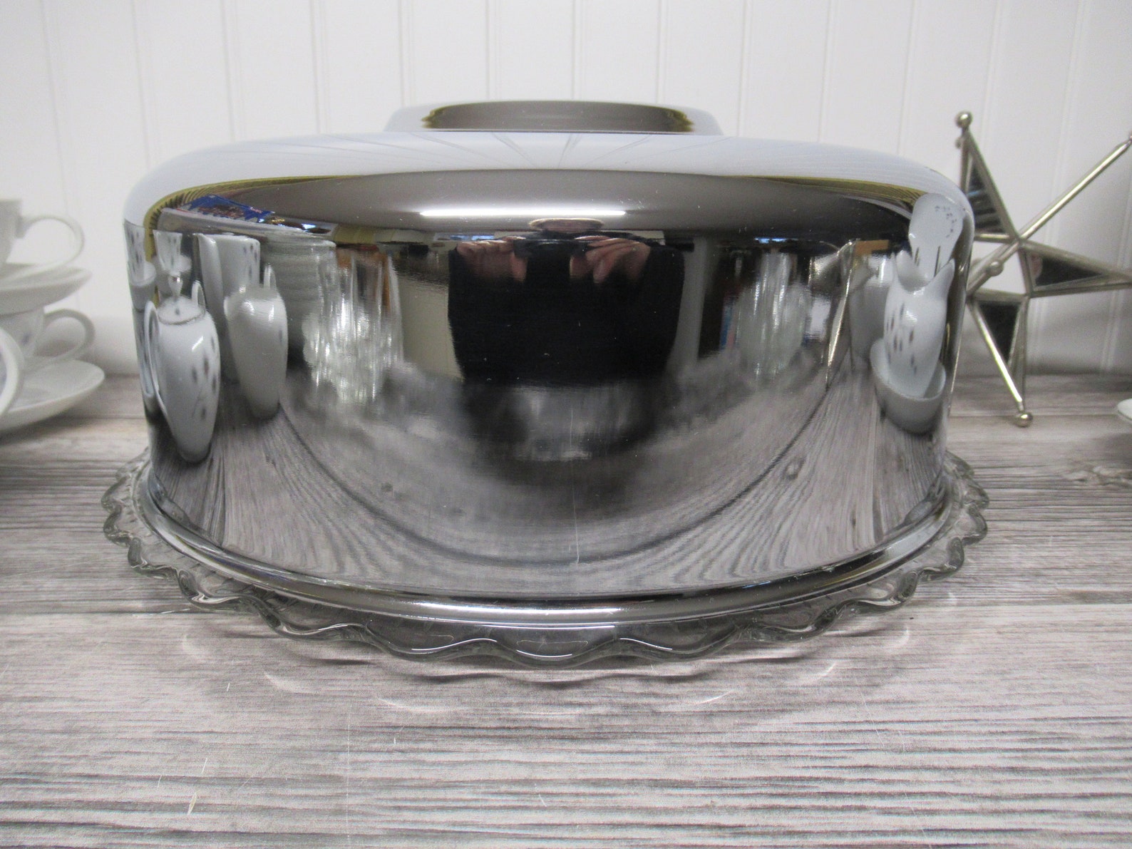 Cake Keeper Chrome And Glass / VINTAGE Cake Stand With Handle Etsy