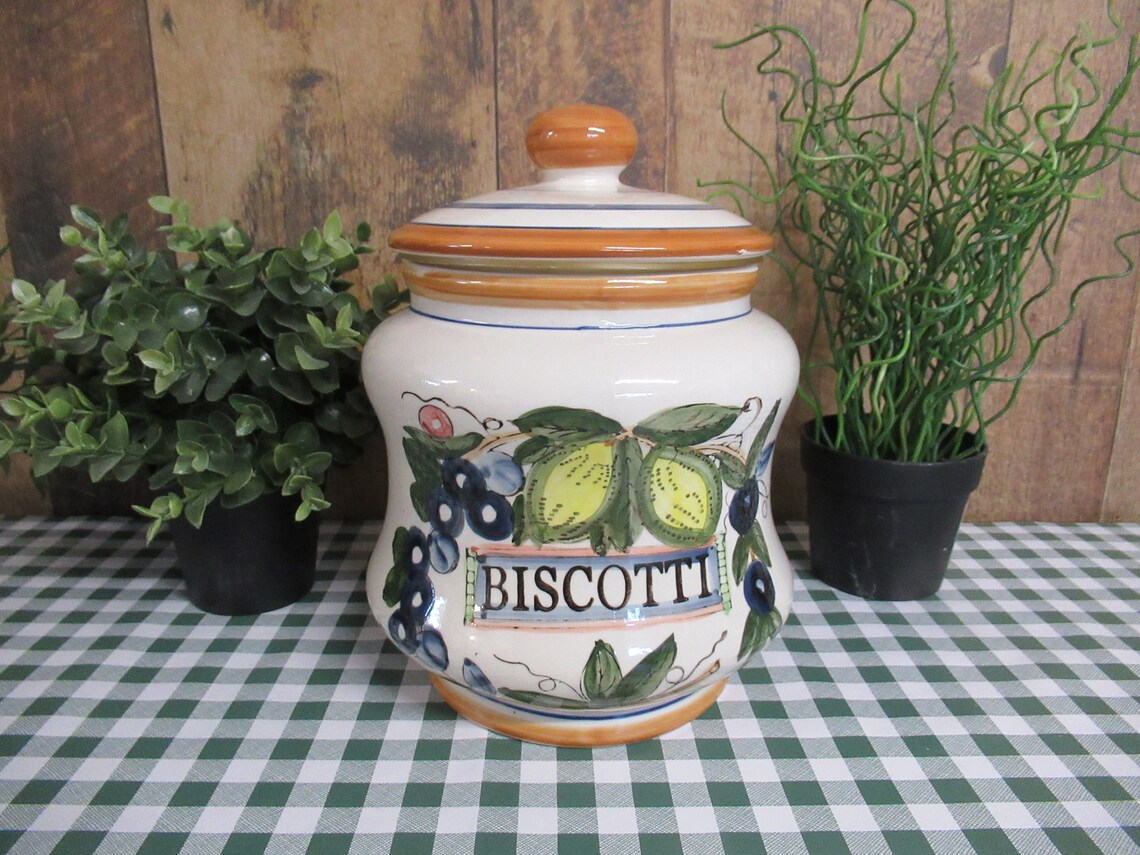 BISCOTTI Cookie Jar VINTAGE Ceramic Kitchen Storage VTG Etsy