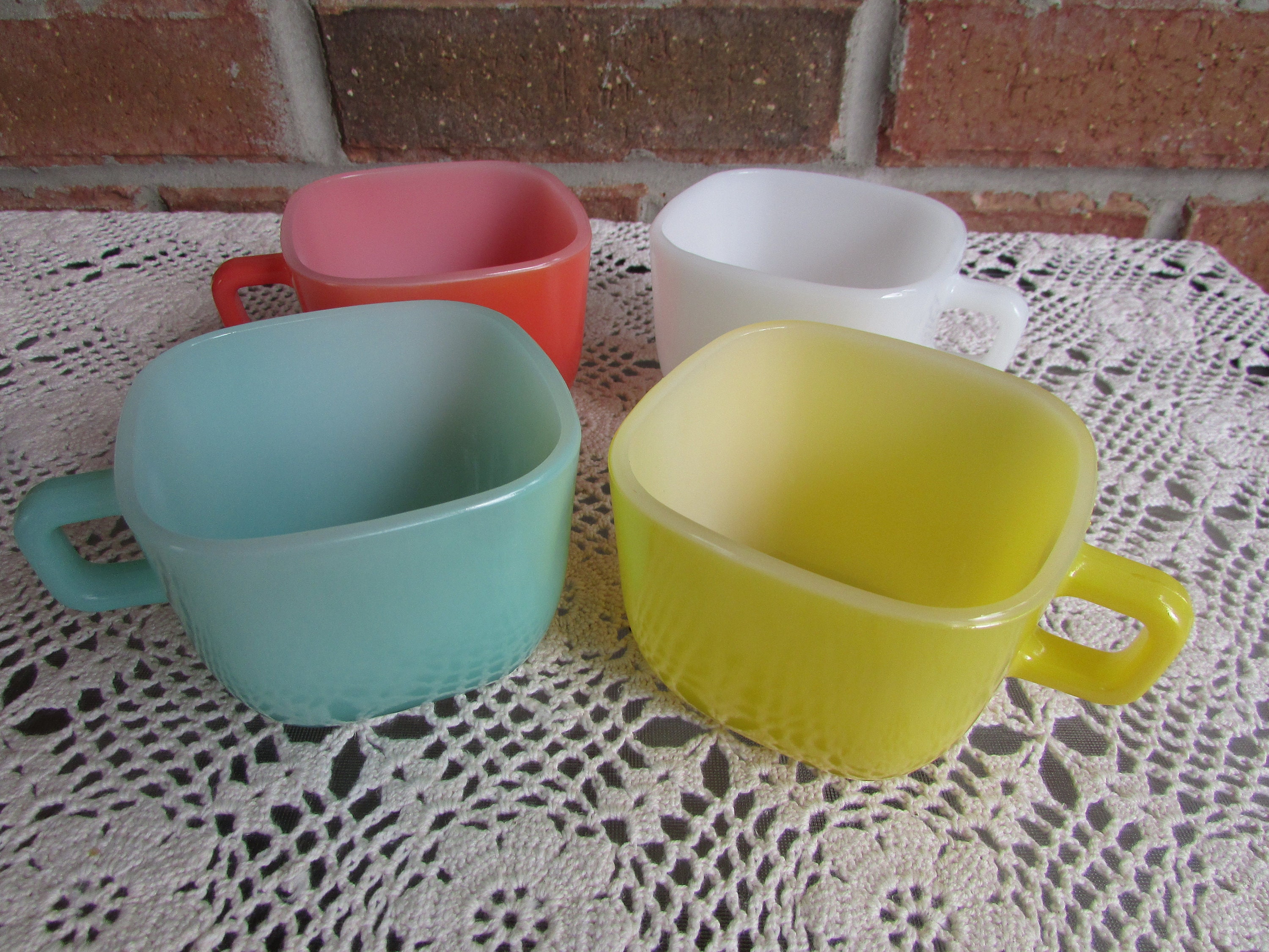 Vintage Glasbake Lipton Glass White Mugs - Set of 3 cups - Ruby Lane