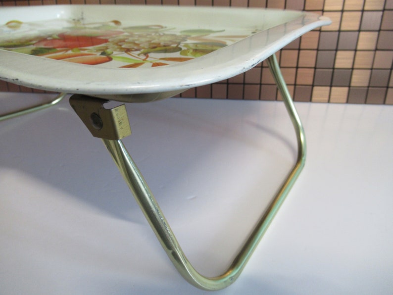 Flower and Apple Design Breakfast Bed Tray Green Gold & White / VINTAGE TV Tray Folding Tray