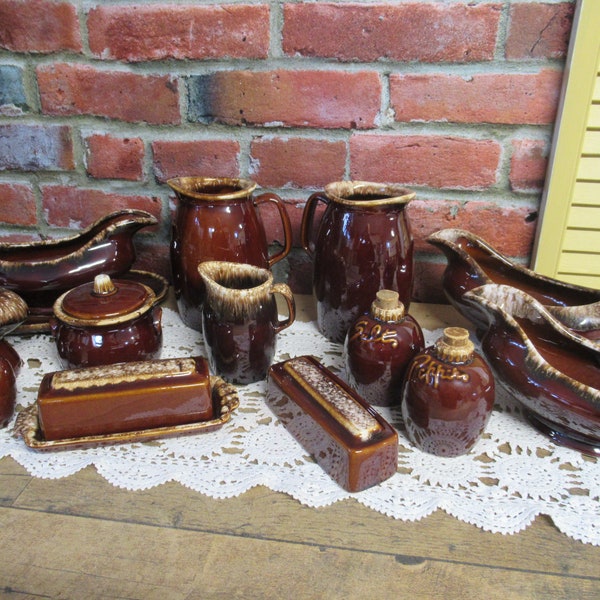 HULL Ovenproof Brown Drip Salt And Pepper, Covered Butter Dish, Pitcher, Sugar Creamer SOLD INDIVIDUALLY