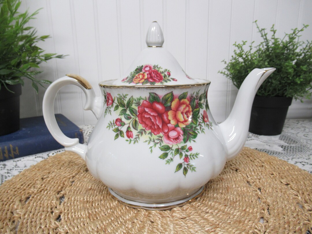 English Garden Teapot Pink Flower Design Japan 1989 Etsy