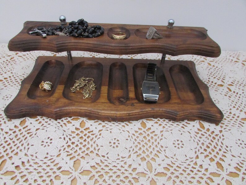 Mid-Century Jewelry Holder For Men VTG Organizer Station Retro, VINTAGE Wooden Valet Tray,