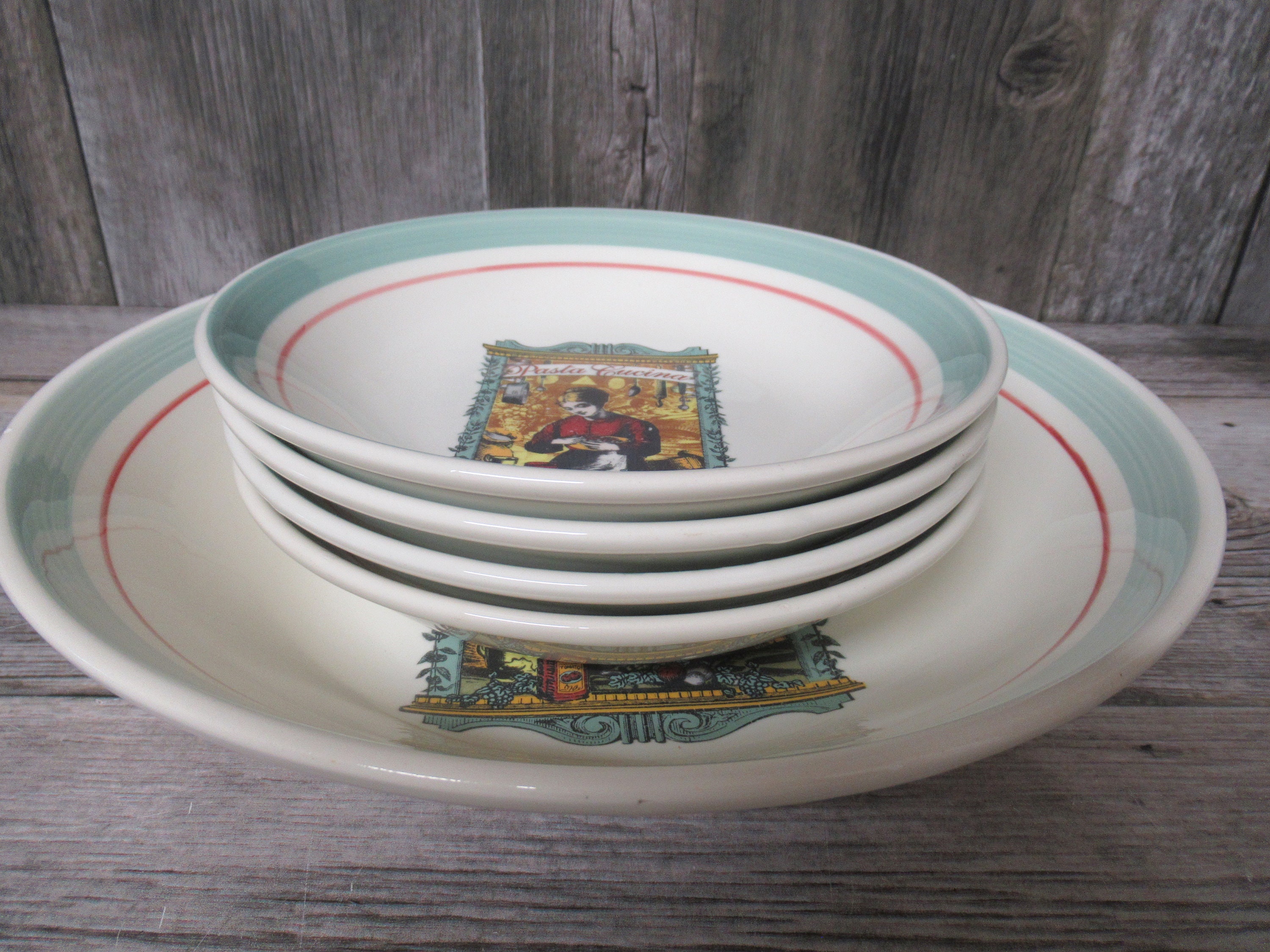 CIC Italy Pasta Bowl Set Large Bowl and 4 Bowls Pasta Cucina ITALY Spaghetti Bowl Salad Bowl Set Etsy
