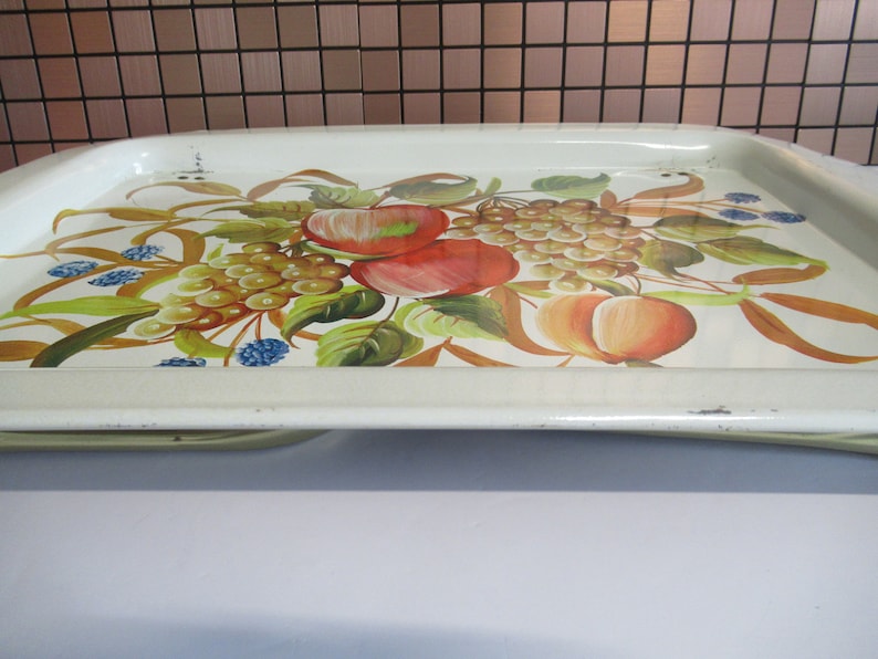 Flower and Apple Design Breakfast Bed Tray Green Gold & White / VINTAGE TV Tray Folding Tray