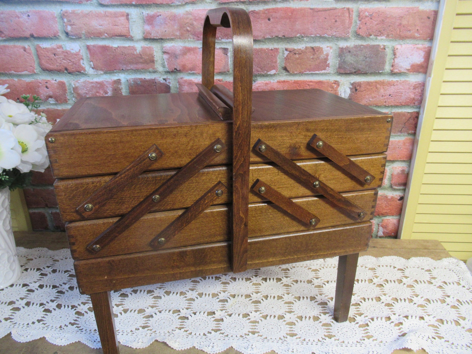 Large Wooden Sewing Box on Legs VINTAGE Art Deco Sewing Etsy
