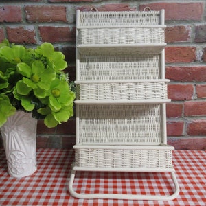 White Wicker Shelves | VINTAGE 3 Tiers Wall Shelf With Towel Holder | Bathroom Decor | Bamboo And Wicker Storage