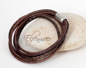 Leather bracelet / stainless steel clasp, 46 cm XXL