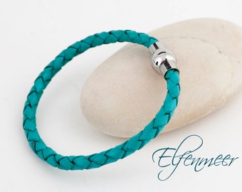 Leather strap / stainless steel clasp, turquoise 20 cm