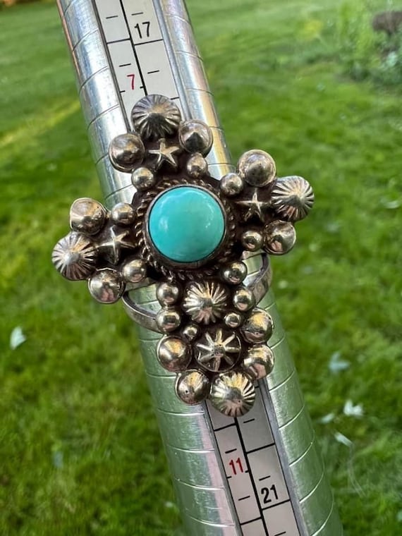 Large Vintage Navajo Turquoise Cross Ring