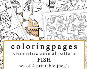 4 Coloringpages Fish geometric pattern