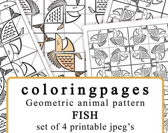 4 Coloringpages Fish geometric pattern