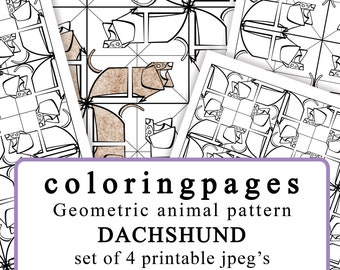 4 Coloringpages Dachshund geometric pattern