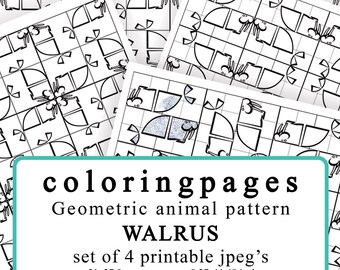 4 Coloringpages Walrus geometric pattern