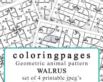 4 Coloringpages Walrus geometric pattern