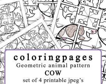 4 Coloringpages Cow geometric pattern