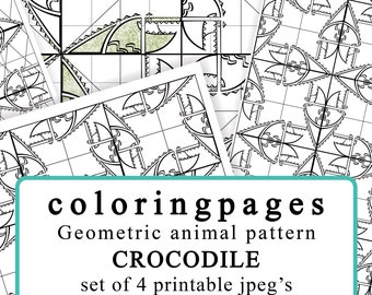 4 Coloringpages crocodile geometric pattern