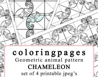 4 Coloringpages Chameleon geometric pattern