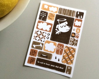 Animal condolance card -  Dog - retro style postcard in brown