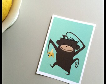 Monkey card, Colourfull image of monkey holding a banana