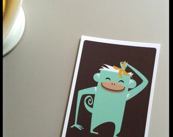 Monkey card, Colourfull image of monkey holding a banana