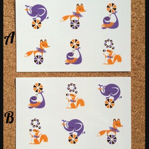 1 vel met 6 circus stickers - Olifant, Vos, Zeehond, Eekhoorn