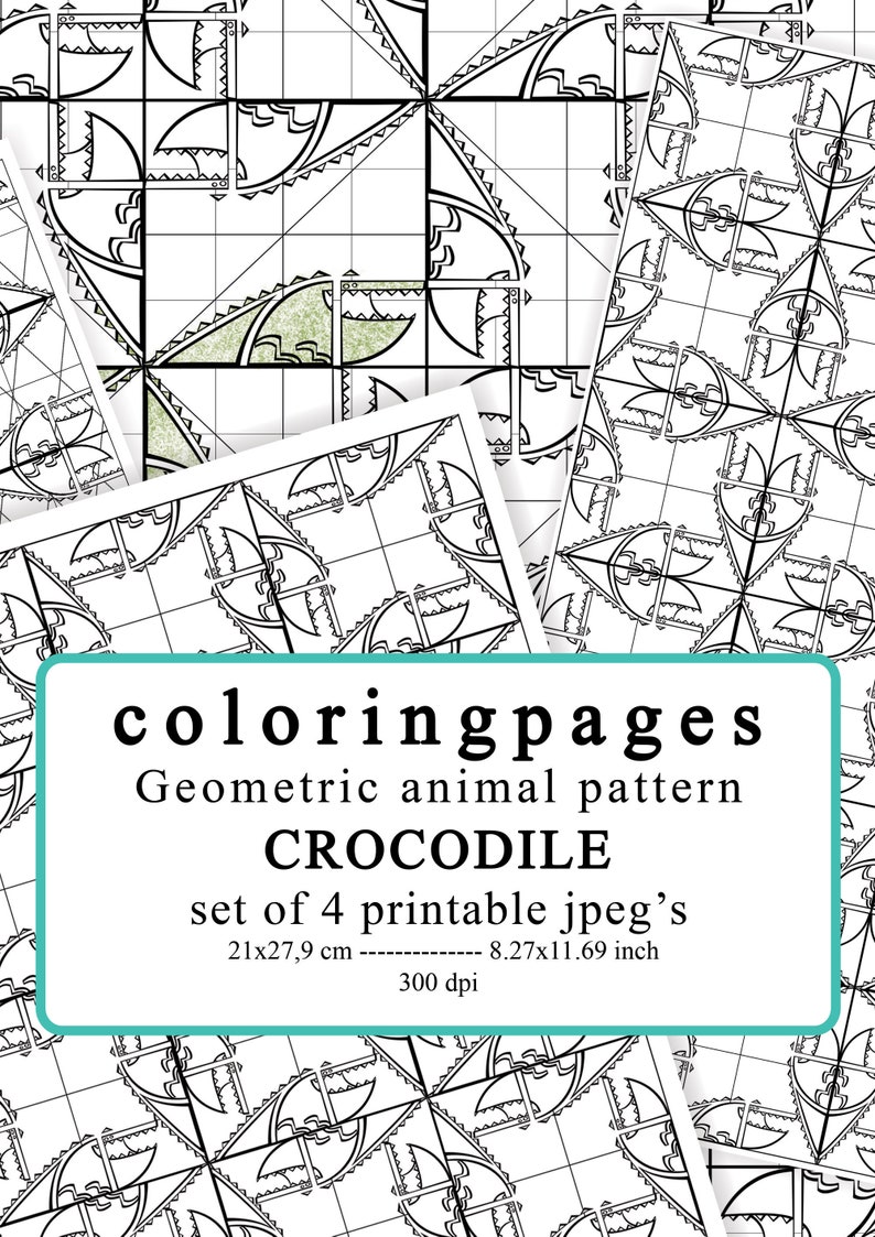 4 Coloringpages crocodile geometric pattern image 1